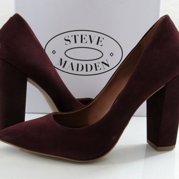 Steve Madden Primpy Pointed Toe Block Heel Dress Pumps Burgundy Nubuck Size 9.5 - Picture 2 of 8